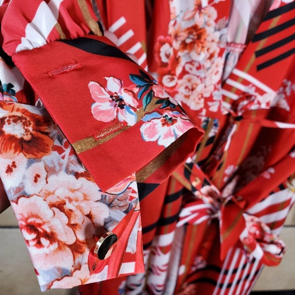 Boston Proper Red floral & stripe wrap dress - Picture 8 of 11